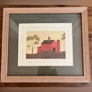 Framed Americana Warren Kimble signed folk art barn print